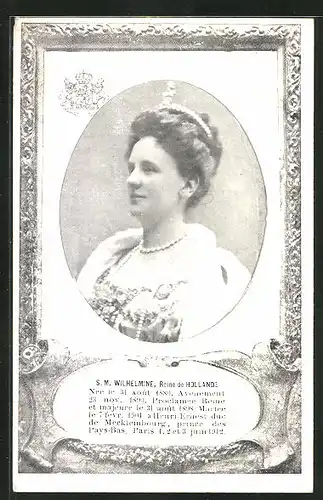 AK S. M. Wilhelmine, Reine de Hollande