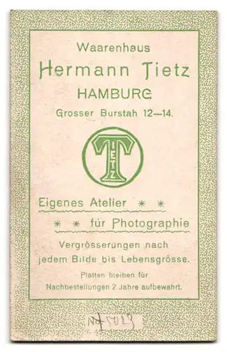 Fotografie Hermann Tietz, Hamburg, Gr. Burstah 12-14, Portrait junger Matrose