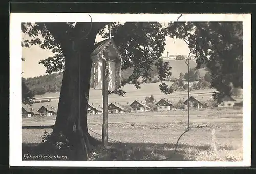 AK Hohen-Peissenberg, Ortsansicht mit Wegkreuz