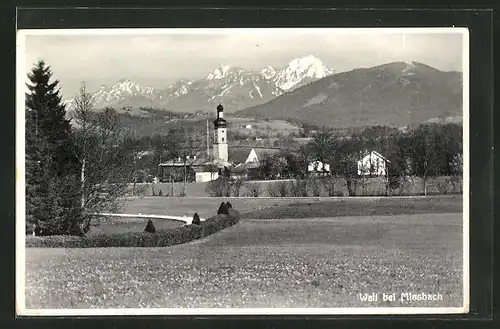 AK Wall bei Miesbach, Ortsansicht mit Kirchturm