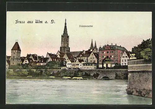 AK Ulm /Donau, Sicht von der Donauseite