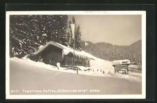 AK Tegernsee, Café Hubertushütt`n im Schnee