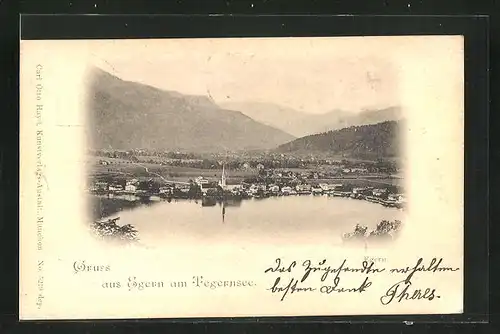 AK Egern /Tegernsee, Totalansicht mit Gebirgslandschaft