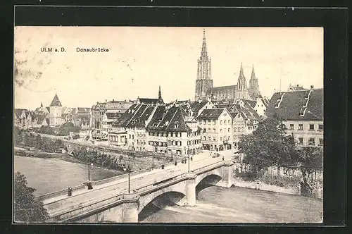 AK Ulm, Donaubrücke gegen Münster