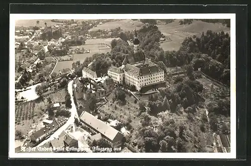 AK Andechs, Fliegeraufnahme vom Kloster mit Erling