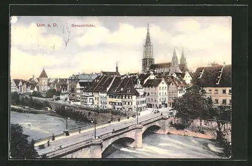 AK Ulm, Donaubrücke gegen Münster