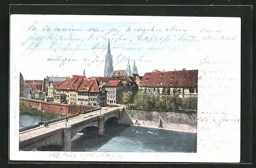 AK Ulm, Donaubrücke gegen Münster
