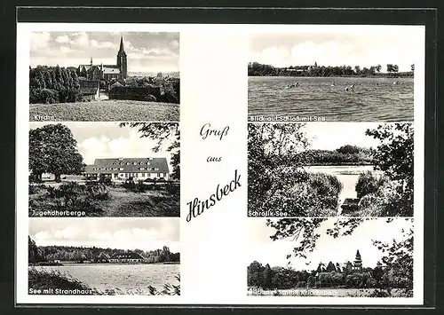 AK Hinsbeck, Schrolik-See, Jugendherberge, Kirche