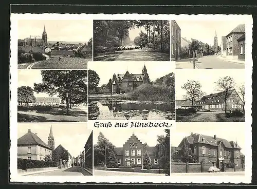 AK Hinsbeck, Schloss, Kirche, Totalansicht, Strassenpartie