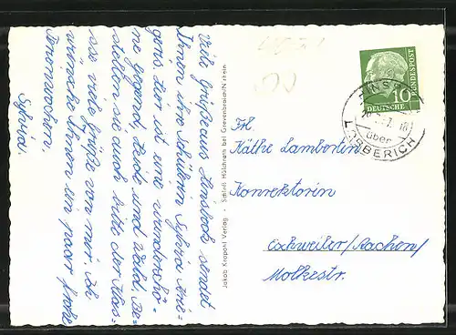 AK Hinsbeck, Schloss, Kirche, Totalansicht, Strassenpartie