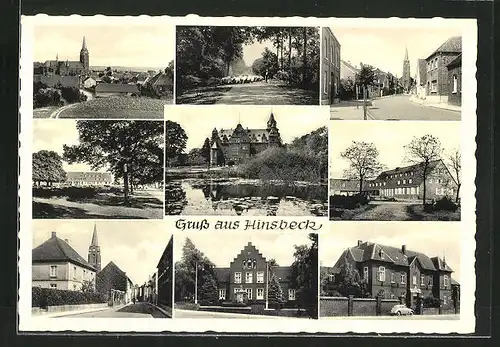 AK Hinsbeck, Schloss, Kirche, Totalansicht, Strassenpartie