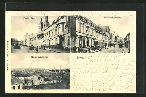 AK Burg b. M., Breite Weg, Schartauerstrasse, Gesamtansicht