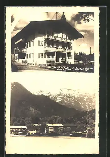 AK Egern, Hotel Haus Maiser-Stufer, Ortsansicht mit Alpen