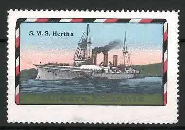 Reklamemarke Serie: Unsere Marine, S.M.S. Hertha unter Volldampf in Küstennähe