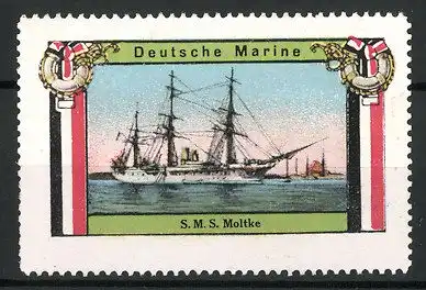 Reklamemarke Serie: Deutsche Marine, S.M.S. Moltke in Küstennähe