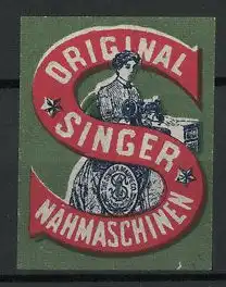 Reklamemarke Original Singer Nähmaschinen, Hausfrau näht mit einer Nähmaschine, Buchstabe S