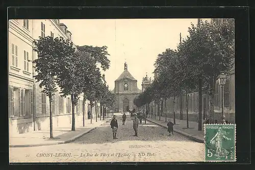 AK Choisy-le-Roi, La Rue de Vitry et l'Eglise