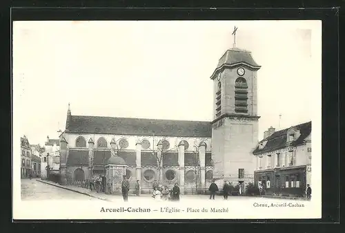 AK Arcueil-Cachan, L`Eglise, Place du Marché