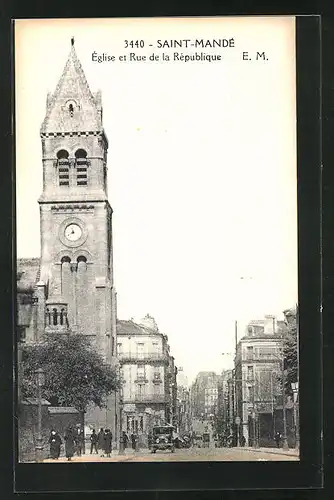 AK Saint-Mandé, Eglise et Rue de la Republique
