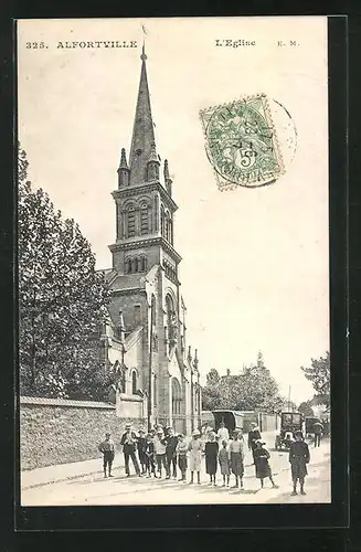AK Alfortville, L`Église, Kinder vor der Kirche