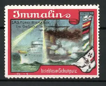 Reklamemarke S.M.S. Fürst Bismarck im Gefecht, Immalin - bester Schuhputz, Serie 5, Bild 5