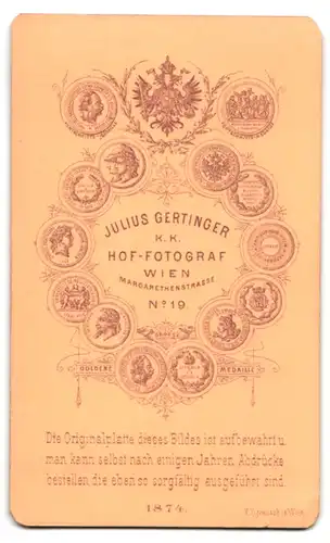 Fotografie Julius Gertinger, Wien, Margarethenstrasse 19, Portrait bürgerliche Dame mit Hochsteckfrisur