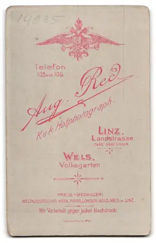 Fotografie Aug. Red, Linz, Landstrasse, Portrait junge Dame mit Kragenbrosche