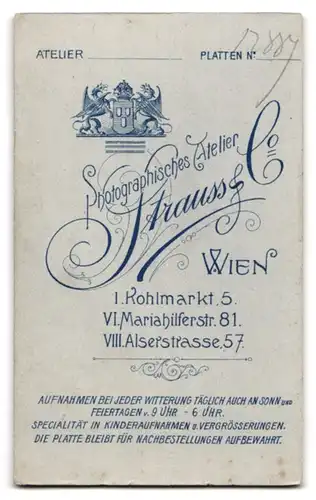 Fotografie Strauss & Co., Wien, Kohlmarkt 5, Portrait junge Dame im Kleid