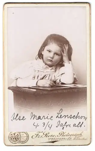 Fotografie Fr. Rose, Wernigerode, Mühlental, Portrait kleines Mädchen im hübschen Kleid