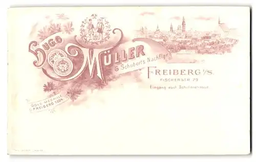 Fotografie Hugo Müller, Freiberg, Ansicht Freiberg i. S., Panorama der Stadt, Rückseitig Foto Kinder im Atelier