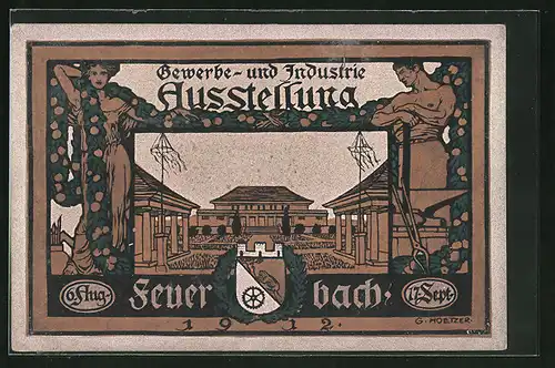 Künstler-AK Ganzsache PP27C157: Feuerbach, Gewerbe- und Industrie-Ausstellung 1912