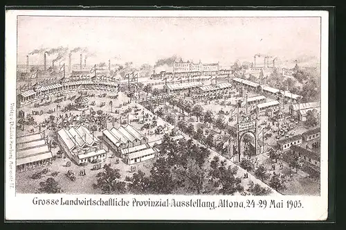 Künstler-AK Hamburg-Altona, Grosse Landwirtschaftliche Provinzial-Ausstellung 1905, Festplatz aus der Vogelschau