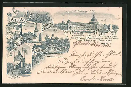 Lithographie Leipzig, Internationale Jubiläums-Gartenbau-Ausstellung 1893, Hauptpflanzenhalle
