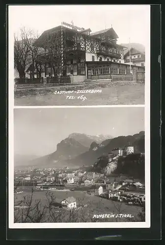 AK Kufstein, Gasthof Zellerburg, Panoramablick auf den Ort