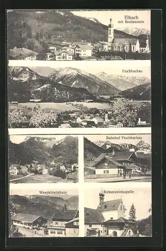 AK Fischbachau, Bahnhof, Elbach mit Breitenstein, Wendelsteinhaus