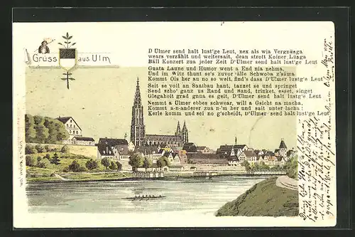 Lithographie Ulm, Flusspartie mit Münster