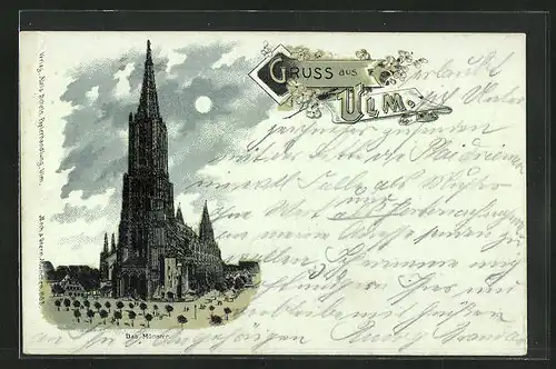 Mondschein-Lithographie Ulm, Münster mit Platz