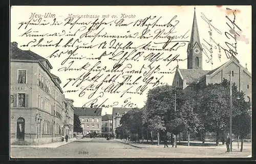AK Neu-Ulm, Marienstrasse mit evangelischer Kirche