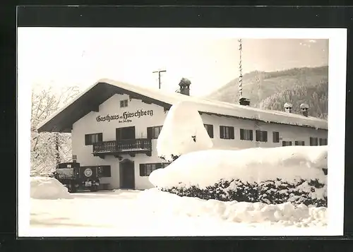 AK Scharling b. Kreuth / Tegernsee, Gasthaus zum Hirschberg im Schnee