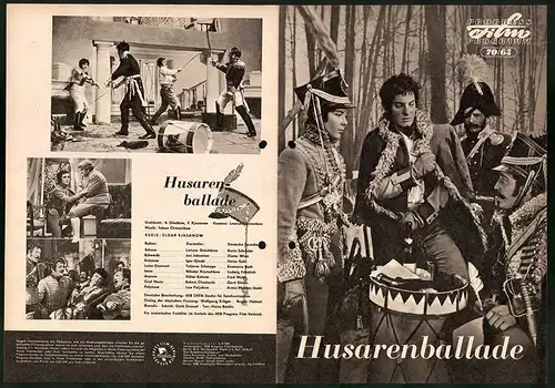 Filmprogramm PFP Nr. 70 /63, Husarenballade, Larissa Golubkina, Juri Jakowlew, Regie: Eldar Rjasanow