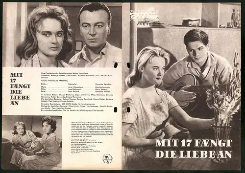 Filmprogramm PFP Nr. 63 /63, Mit 17 fängt die Liebe an, Jana Hlavackova, Jozef Adamovic, Regie: Vladislav Pavlovic