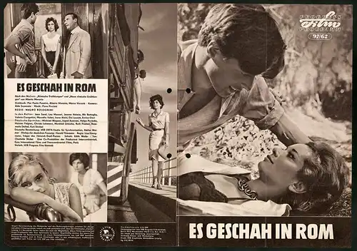 Filmprogramm PFP Nr. 97 /62, Es geschah in Rom, Jean Sorel, Lea Massari, Regie: Mauro Bolognini