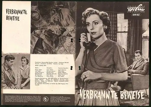 Filmprogramm PFP Nr. 60 /62, Verbrannte Beweise, Jane Hylton, Duncan Lamont, Regie: Daniel Birt