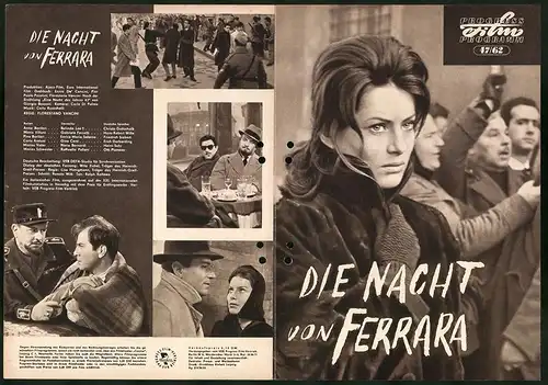 Filmprogramm PFP Nr. 47 /62, Die Nacht von Ferrara, Belinda Lee, Gabriele Ferzetti, Regie: Florestano Vancini