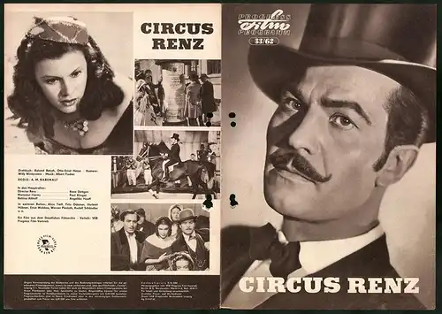 Filmprogramm PFP Nr. 33 /62, Circus Renz, René Deltgen, Paul Klinger, Regie: A. M. Rabenalt
