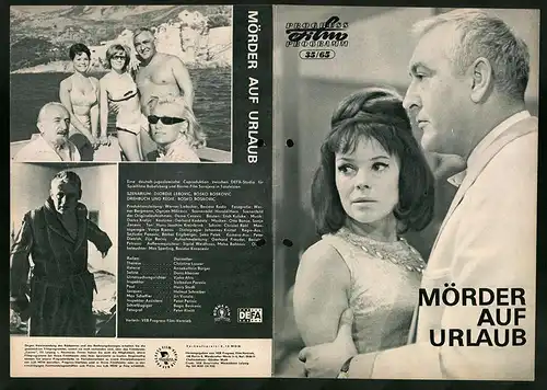 Filmprogramm PFP Nr. 35 /65, Mörder auf Urlaub, Christine Laszar, Annekathrin Bürger, Regie: Djordje Lebovic, B. Boskovi