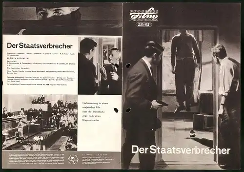 Filmprogramm PFP Nr. 28 /65, Der Staatsverbrecher, A. Demjanenko, A. Pokrowskaja, Regie: N. Rosanzew