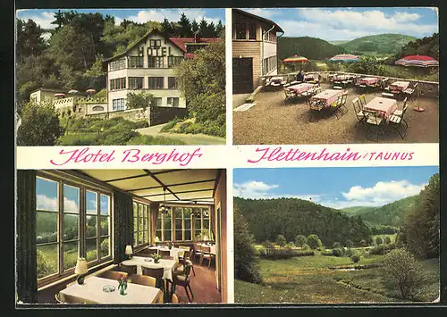 AK Hettenhain /Taunus, Landschaftsbild und drei Ansichten vom Hotel-Cafè Berghof