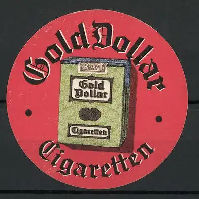 Reklamemarke Gold Dollar Cigaretten, Ansicht einer Zigarettenschachtel