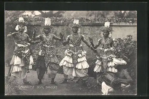 AK Sri Lanka, Singhalese Devil Dancers, singalesische Teufelstänzer